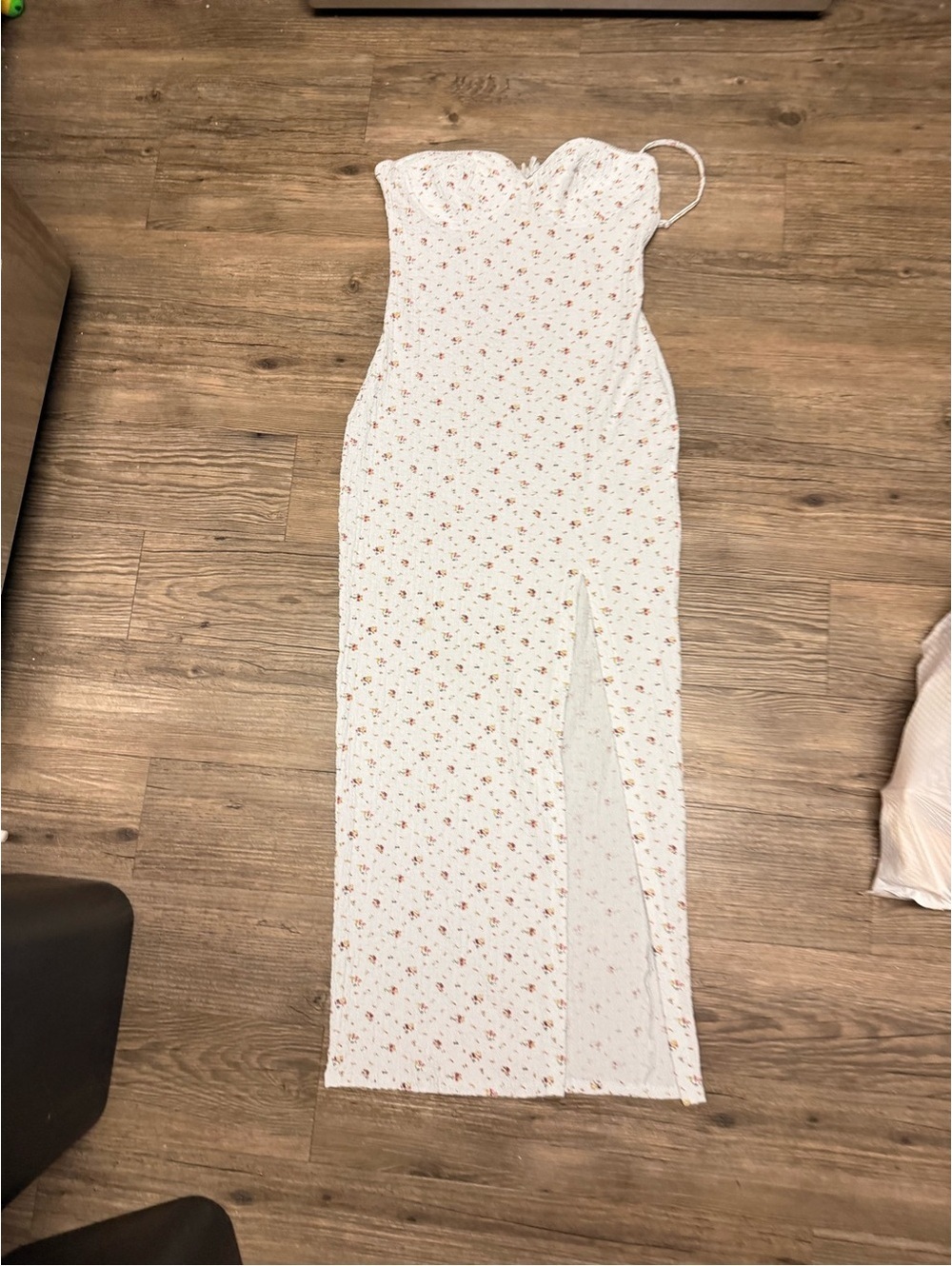 Fashion Nova Baby Blue Strapless Floral Maxi Dress with Red Floral Print